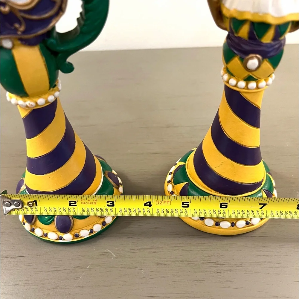 Vintage Mardi Gras Candle Holders Colorful Whimsical Set of 2 Resin Candlesticks